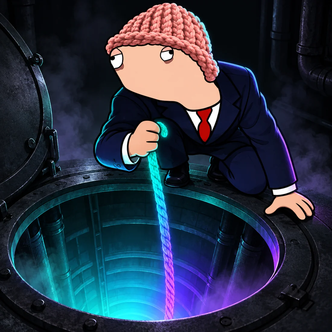 Hunter Wif Boden at a glowing underground launch hatch