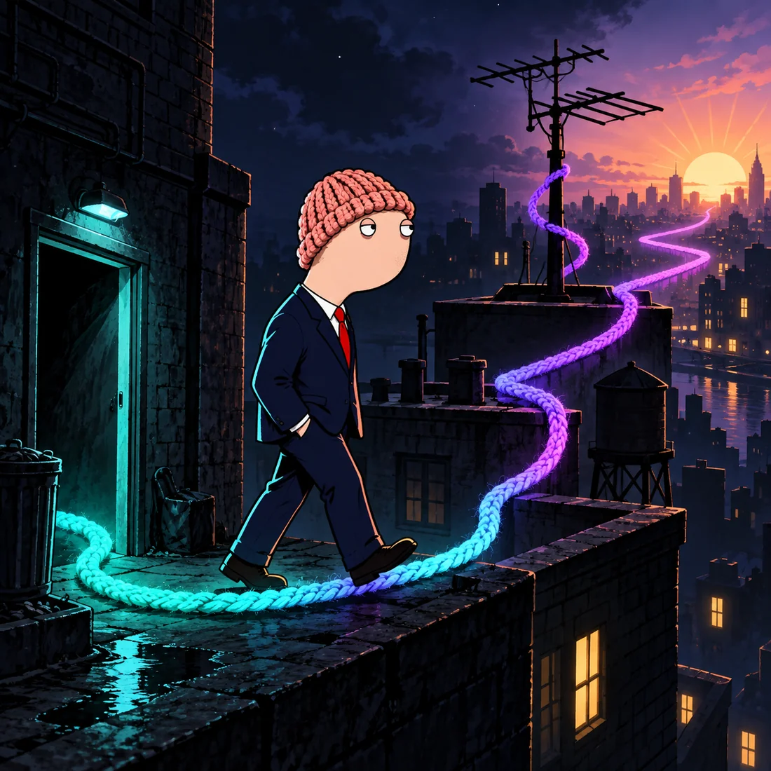 Hunter Wif Boden following a glowing trail through three surreal checkpoints